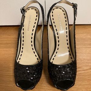 Pre owned women’s black sequined open toe stiletto heels